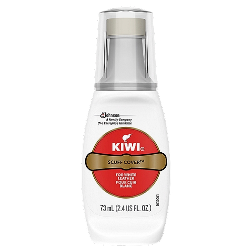 KIWI Scuff Cover, White, 2.4 oz (1 Bottle with Sponge Applicator)
KIWI Scuff cover is for those deeper than normal scuffs that a regular shoe polish just cannot cover. It provides a natural shine, which is water resistant. It comes with a convenient applicator top which allows for a no mess, easy to use, solution!

• Extra power to cover scuffs.
• Instant no-buff shine.
• Water-resistant.
• For white leather; not intended for use on suede or nubuck
• For use on leather shoes; not intended for use on suede or nubuck