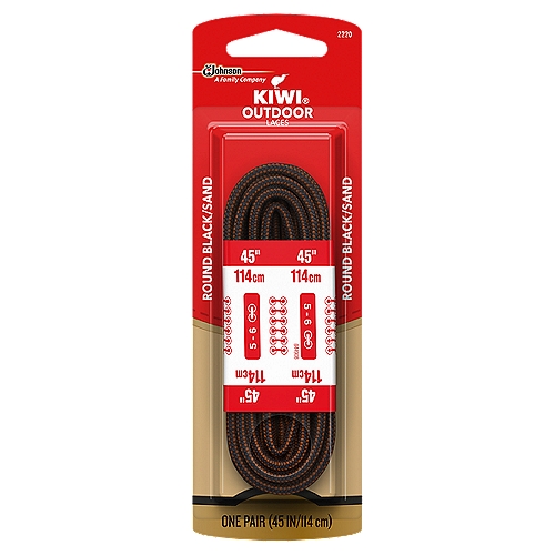 KIWI Outdoor Round Laces, Black and Sand, 45 in, 1 pair