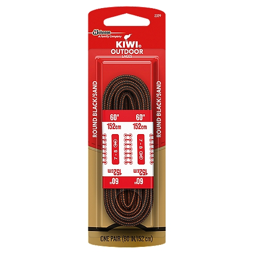 KIWI Outdoor Round Boot Laces, Black and Brown, 60" (1 pair)