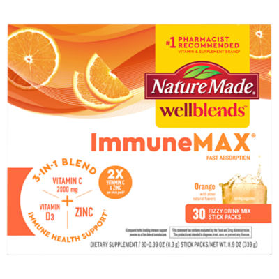 Nature Made Wellblends ImmuneMax Orange Fizzy Drink Mix Dietary Supplement, 0.39 oz, 30 count