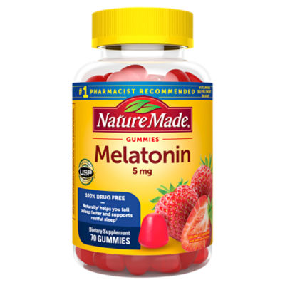 Nature Made Gummies Melatonin Dreamy Strawberry Dietary Supplement, 5 mg, 70 count