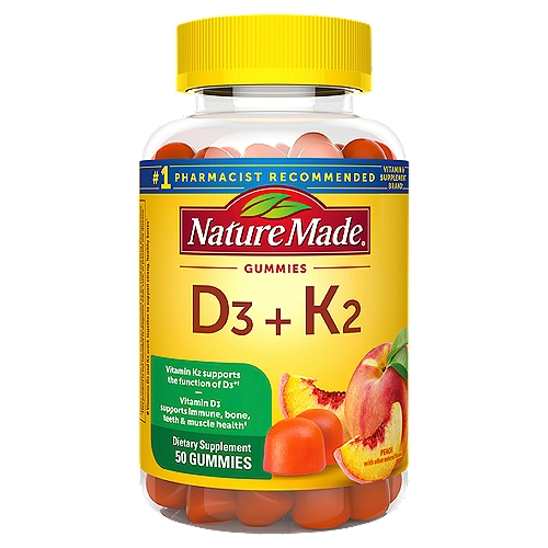 Nature Made Gummies D3 + K2 Peach Dietary Supplement, 50 count