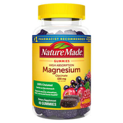 Nature Made Mixed Berry High Absorption Magnesium Glycinate Dietary Supplement, 100 mg, 40 count