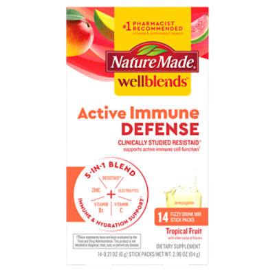 Nature Made Wellblends Active Immune Defense Tropical Fruit Dietary Supplement, 0.21 oz, 14 count