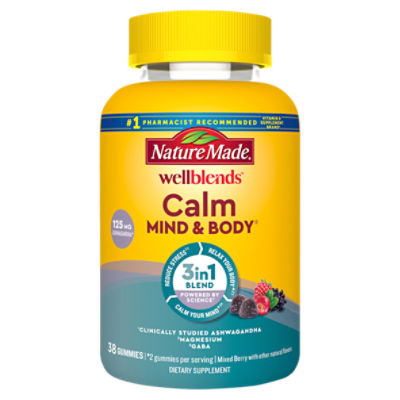 Nature Made Wellblends Mixed Berry Calm Mind & Body Dietary Supplement, 125 mg, 38 count