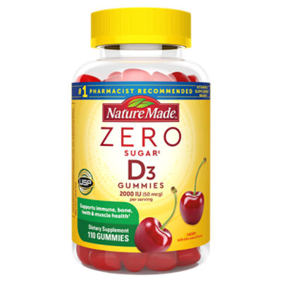 Nature Made Cherry Zero Sugar D3 Dietary Supplement, 2000 IU (50 mcg), 110 count