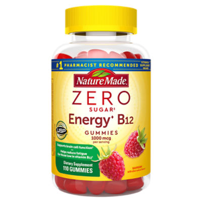 Nature Made Raspberry Zero Sugar Energy B12 Dietary Supplement, 1000 mcg, 110 count