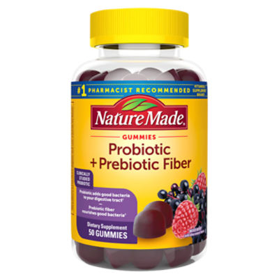 Nature Made Mixed Berry Gummies Probiotic + Prebiotic Fiber Dietary Supplement, 50 count