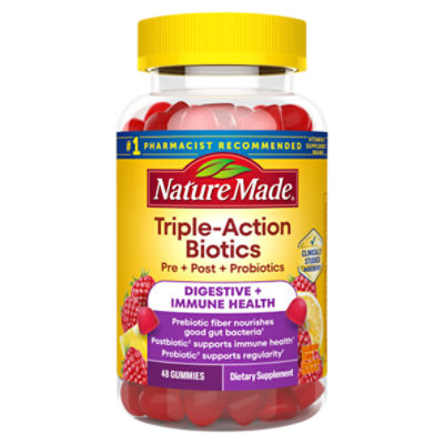 Nature Made Triple-Action Biotics Raspberry Lemon Dietary Supplement, 48 Count