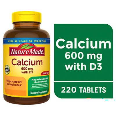 Nature Made Calcium with D3 Dietary Supplement Value Size, 600 mg, 220 Count
