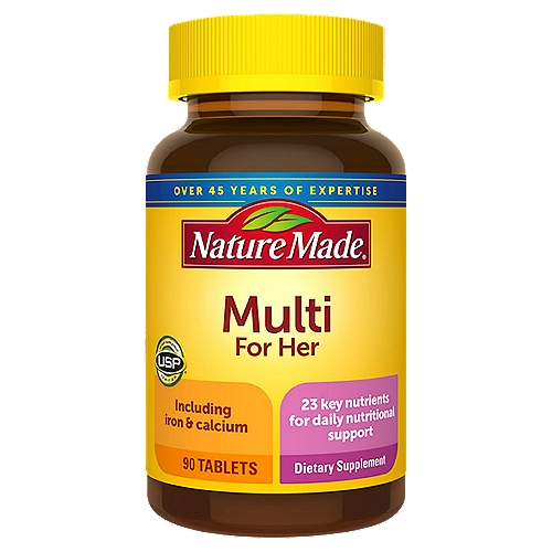 Nature Made Multivitamin For Her Tablets, 90 Count
Dietary Supplement

Supports a healthy immune system, bone health and cellular energy production†
†This statement has not been evaluated by the Food and Drug Administration This product is not intended to diagnose, treat, cure, or prevent any disease.