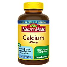 Nature Made Calcium 600 mg with Vitamin D3 for Immune Support, Tablets, 100 Count