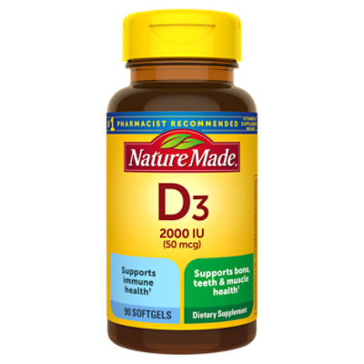 Nature Made Vitamin D3 2000 IU (50 mcg) Softgels, 90 Count ShopRite
