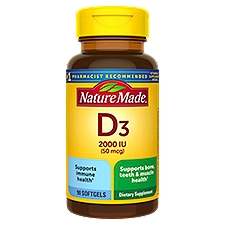 Nature Made Vitamin D3 2000 IU (50 mcg), Softgels, 90 Each