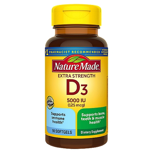 Nature Made Extra Strength Vitamin D3 5000 IU (125 mcg) Softgels, 90 Count