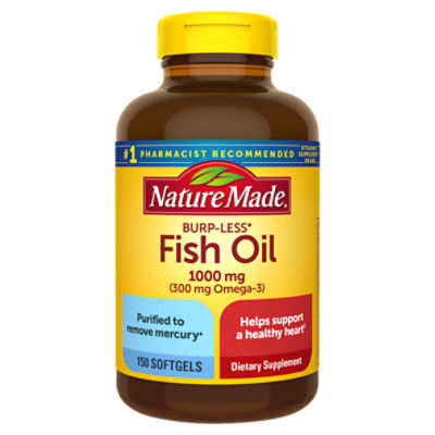 Nature Made Burp-Less Fish Oil 1000 mg Softgels, 150 Count