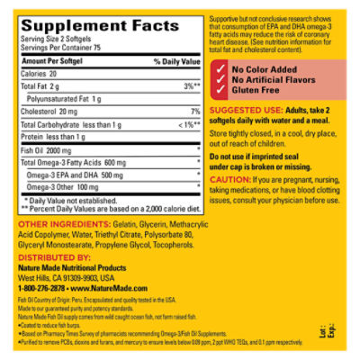 Nature Made Burp-Less Fish Oil 1,200 mg. Softgels for Heart Health (2 pk.,  150 ct./pk.) - Sam's Club