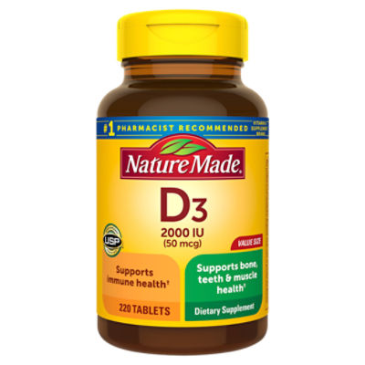 Nature Made D3 Tablets Value Size, 50 mcg (2000 IU), 220 count, 220 Each