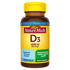 Nature Made Vitamin D3 1000 IU, Softgels, 100 Each