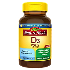 Nature Made Vitamin D3 1000 IU (25 mcg) Softgels, 180 Count Value Size