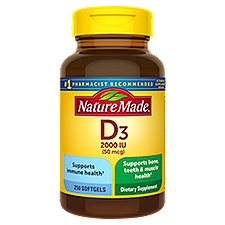 Nature Made Vitamin D3 2000 IU (50 mcg), Softgels, 250 Each