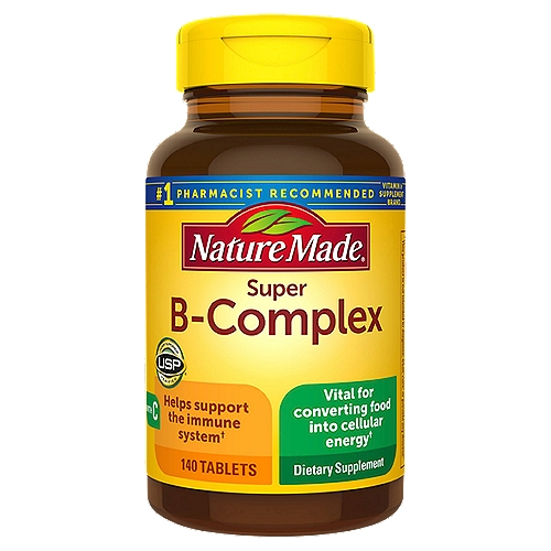 Nature Made Super B-Complex Tablets, 140 Count Value Size
Dietary Supplement

Helps support the immune system†
Vital for converting food into cellular energy†
†These statements have not been evaluated by the Food and Drug Administration. This product is not intended to diagnose, treat, cure, or prevent any disease.