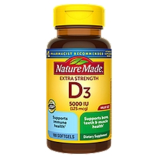 Nature Made Extra Strength Vitamin D3 5000 IU (125 mcg) Softgels, 180 Count Value Size