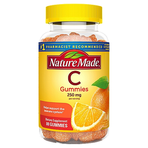 Nature Made Vitamin C Gummies 250 mg, 80 Count, For Immune Support
Dietary Supplement

Helps support the immune system†
†This statement has not been evaluated by the Food and Drug Administration. This product is not intended to diagnose, treat, cure, or prevent any disease.

Made to our guaranteed purity and potency standards.