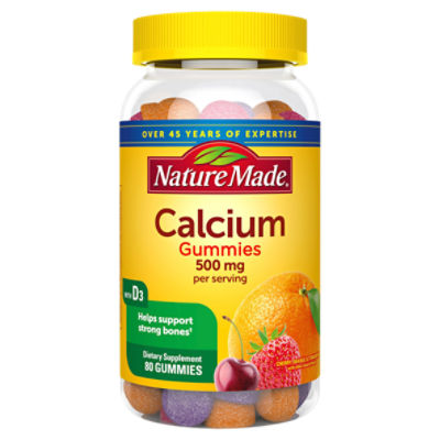 Nature Made Calcium 500 mg with Vitamin D3 for Immune Support, Gummies, 80 Count, 80 Each