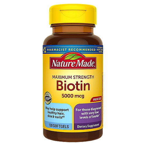 Nature Made Maximum Strength Biotin 5000 mcg Softgels, 120 Count Value Size