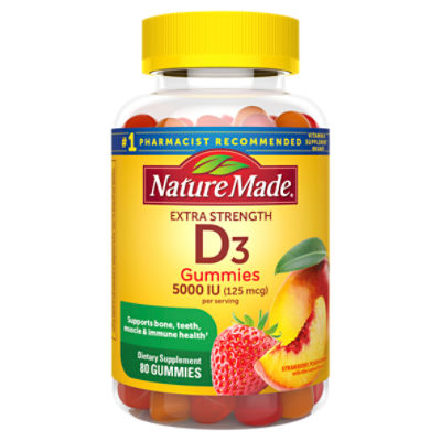 Nature Made Extra Strength Vitamin D3 5000 IU (125 mcg) Gummies, 80 Count, 80 Each