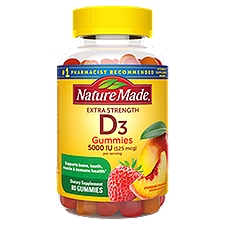 Nature Made Extra Strength Vitamin D3 5000 IU (125 mcg) Gummies, 80 Count