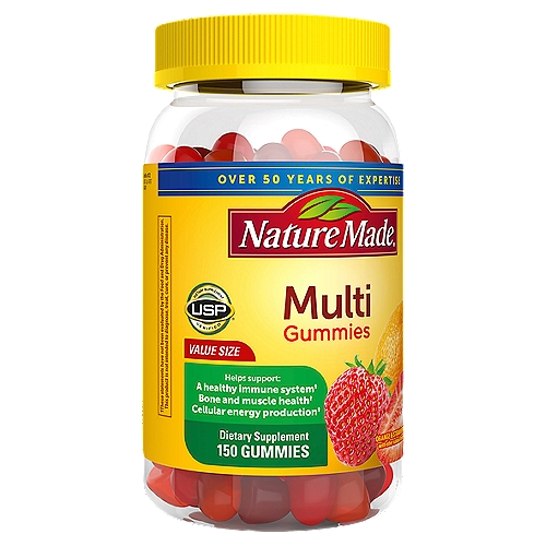 Nature Made Multivitamin Gummies, 150 Count
Dietary Supplement

Helps support:
A healthy immune system†
Bone and muscle health†
Cellular energy production†
†These statements have not been evaluated by the Food and Drug Administration. This product is not intended to diagnose, treat, cure, or prevent any disease.