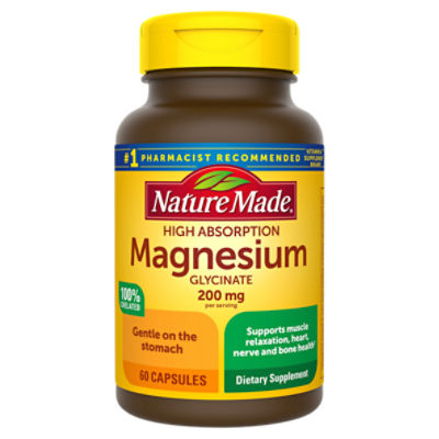Nature Made High Absorption Magnesium Glycinate 200 mg Capsules, 60