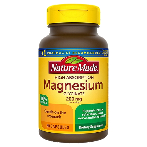 Nature Made High Absorption Magnesium Glycinate 200 mg Capsules, 60 Count