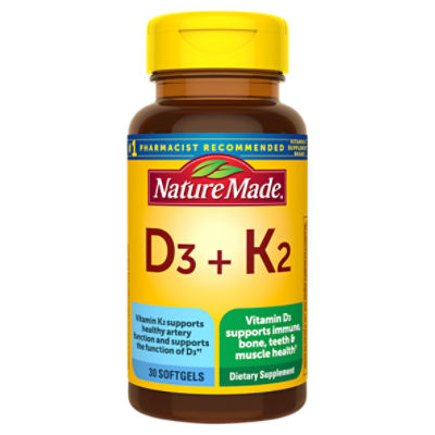 Nature Made D3 + K2 Softgels Dietary Supplement, 30 count