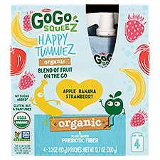 GoGo Squeez Happy Tummiez Organic Apple Banana Strawberry Blend of Fruit on the Go, 3.2 oz, 4 count, 12.8 Ounce