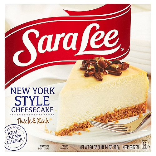Sara Lee New York Style Cheesecake, 30 oz
Make any meal special with the taste of New York Style Cheesecake from the Kitchens of Sara Lee!™ Made with only our finest ingredients, our thick and rich cheesecake starts with a delicious graham cracker crust and is baked with real cream cheese filling.