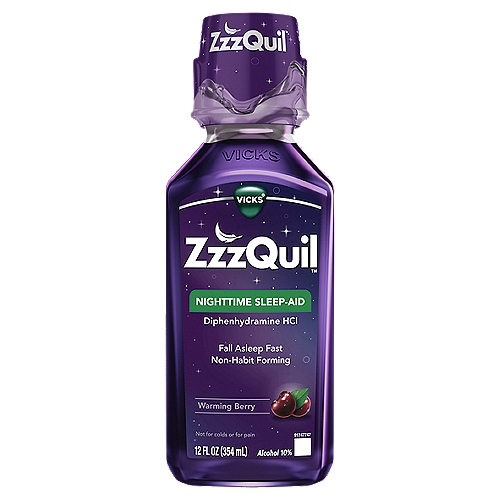 VICKS ZzzQuil Warming Berry Nighttime Sleep-Aid Liquid, 12 fl oz
When you're having trouble getting that sound sleep your internal clock craves, add some Zzzs to your night with ZzzQuil. This non-habit-forming sleep-aid helps you get some shut-eye, so you can wake up feeling refreshed. Available in Warming Berry Flavor.