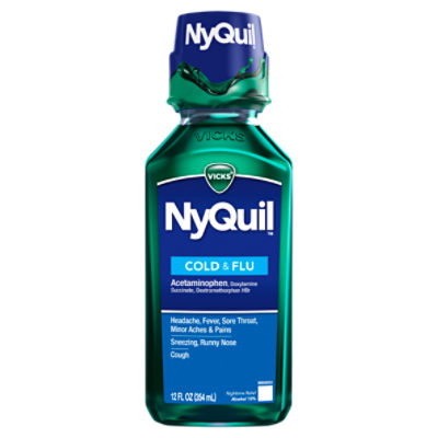 Vicks NyQuil Cold and Flu Medicine, 12 fl oz, Original Flavor, Relieves Nighttime Cough, Sore Throat, Fever, Runny Nose, 12 Fluid ounce