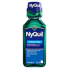 Vicks NyQuil Cold and Flu Medicine, 12 fl oz, Original Flavor, Relieves Nighttime Cough, Sore Throat, Fever, Runny Nose