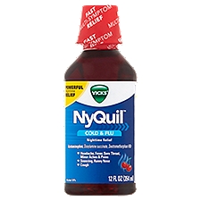 Vicks NyQuil Cold and Flu Medicine, 12 fl oz, Cherry Flavor, Relieves Nighttime Cough, Sore Throat, Fever, Runny Nose