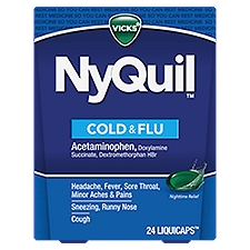 VICKS NyQuil Cold & Flu Nighttime Relief LiquiCaps, 24 count