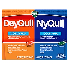 Vicks DayQuil and NyQuil Cold, Flu and Congestion Medicine, 48 LiquiCaps Convenience Pack, Relieves Cough, Sore Throat, Fever, Runny Nose, Daytime and Nighttime