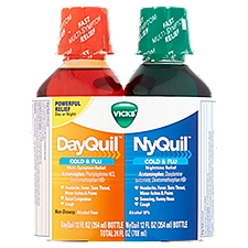 VICKS Cold & Flu Non-Drowsy & Nighttime Relief, Liquid, 24 Fluid ounce