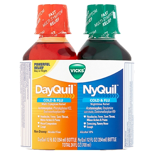 VICKS DayQuil & NyQuil Cold & Flu Non-Drowsy & Nighttime Relief Liquid, 12 fl oz