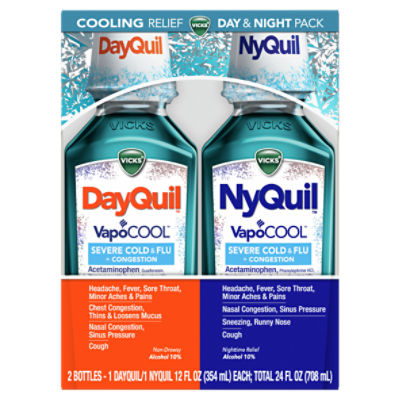 Vicks DayQuil & NyQuil VapoCool Max Strength Cooling Relief Liquid, 12 fl oz, 2 count