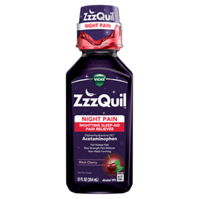 Vicks ZzzQuil Night Pain Liquid, Nighttime Sleep-Aid Pain Reliever, Black Cherry Flavored, 12 FL ounce