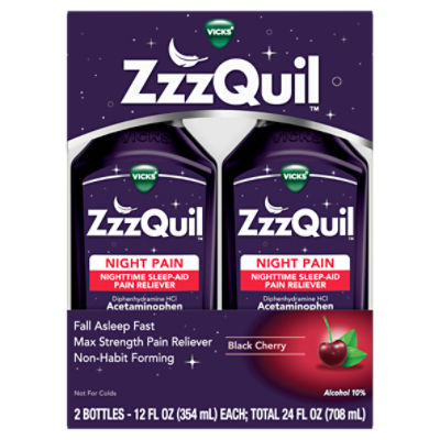 Vicks ZzzQuil Night Pain Liquid, Nighttime Sleep-Aid Pain Reliever, Black Cherry Flavored, 2x12 FL ounce, 24 Fluid ounce