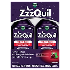 Vicks ZzzQuil Night Pain Liquid, Nighttime Sleep-Aid Pain Reliever, Black Cherry Flavored, 2x12 FL ounce, 24 Fluid ounce